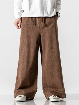 Relaxed Fit Cotton Linen Striped Pants for Men