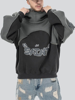 Saint Letter Print Winter Plush Lined Hoodies for Men