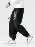 Embroidery Dragon Cotton Linen Harem Pants