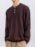 Men's Soft Comfort Henley Collar Solid Ribbed Sweater