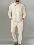 Men's Holiday Lapel Zip Long Sleeve Relaxed Jacket + Casual Pants