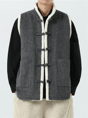 Men's Chinese Style Tang Suit Fleece Corduroy Vest