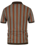 Men's Thai Stripe Lapel Short Sleeve Slim Fit Knit Shirt