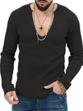 Men's U Neck Stripe Texture Fit Knitted Shirt