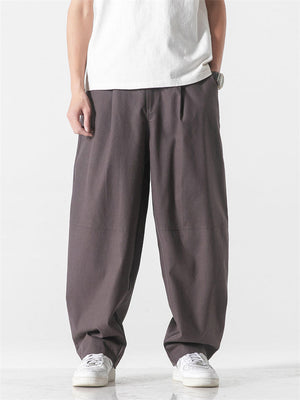 Male Plain Cotton Linen Summer Straight Leg Pants