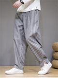 Men's Fashion Drawstring Striped Linen Pants