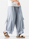 Men's Zen Style Side Slit Lace Up Layered Linen Pants