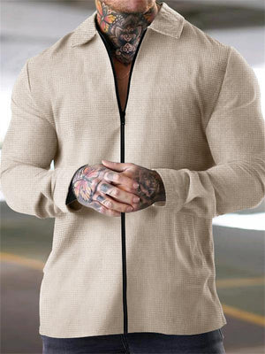 Men's Sport Simple Long Sleeve Zipper Lapel Coat