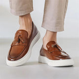 Smooth Leather Tassels Slip-on Flats for Male