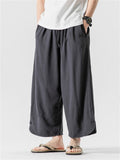 Men's Retro Simple Cotton Linen Drawstring Straight-Leg Pants