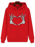 Street Skeleton Hand Print Zipper Hoodies for Men