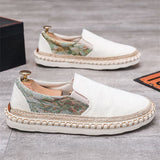 Men's Side Floral Print Patchwork Fisherman Canvas Shoes