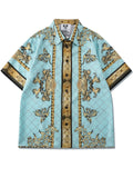 Men's Court Style Printed Button Down Beach Shirt for Summer