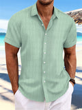 Men's Striped Texture Cotton Linen Short Sleeve Shirt