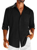 Men's Comfortable Cotton Linen Rolled Up Sleeve Beach Shirt