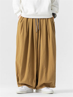 Simple Relaxed Fit Drawstring Wide Leg Pants for Men