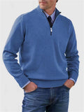 Men's Fall V Neck Half Zip Keep Warm Knit Sweater