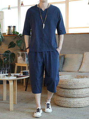 Men's Casual Linen Short Sets