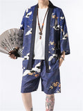 Men's Chinese Style Printed 3/4 Sleeve 2-Pieces Kimono Sets