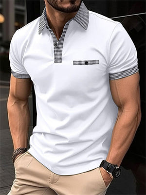 Men's Plaid Lapel Collar Sports Polo Shirt for Vacation