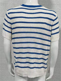 Men's Vacation Stripe Round Neck Knitted Short Sleeve Sweater Shirt