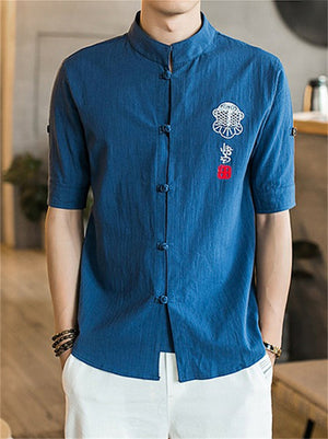 Men's Summer Short Sleeve Linen Blouse Shirt