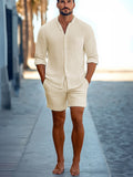 Men's Comfy Short Sleeved Button Up Beach Linen Set