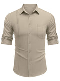 Men's Comfortable Cotton Linen Rolled Up Sleeve Beach Shirt