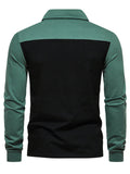 Men's Splicing Contrast Color Long Sleeved Polo Shirt