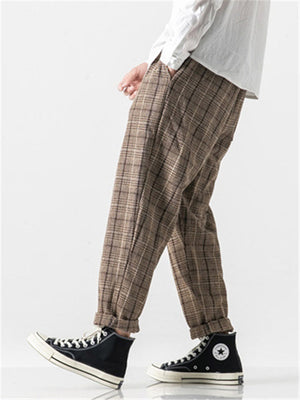 Men's Stylish Plaid Woolen Pants for Autumn Winter