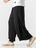 Men's Zen Style Side Slit Lace Up Layered Linen Pants