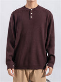 Men's Soft Comfort Henley Collar Solid Ribbed Sweater