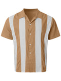 Two Color Stripes Lapel Short Sleeve Cuba Shirt for Men