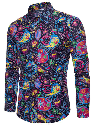 Slim Fit Long Sleeve Paisley Floral Shirt for Men