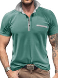 Casual Short Sleeve Contrast Color Polo Shirt