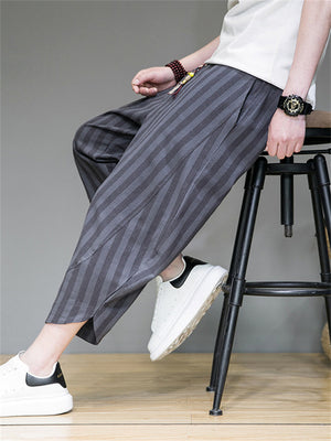 Summer Vintage Stripe Cropped Pants for Men