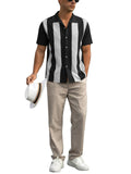 Two Color Stripes Lapel Short Sleeve Cuba Shirt for Men