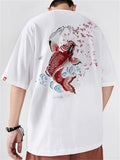 Chinese Style Carp Embroidery Men's Cotton Short Sleeve T-Shirts