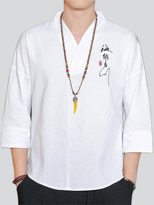 "Hai Na Bai Chuan" Hanzi Embroideried Male Summer Shirt