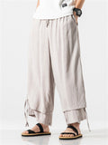 Men's Zen Style Side Slit Lace Up Layered Linen Pants