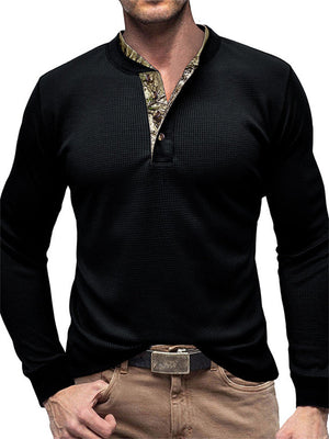 Slim Fit Waffle Basic Henley T-shirts for Men