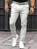 Men's Pure Color Tight Casual Pants with Zipper Decoration