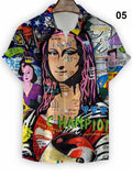 Men's Mona Lisa Cartoon Print Cuba Vintage Shirt