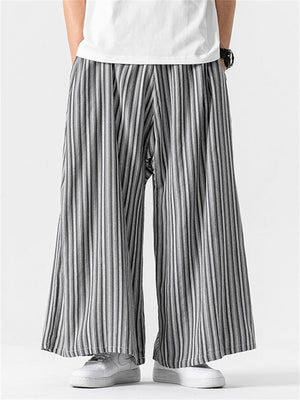 Men's Chinese Style Striped Wide Leg Linen Pants