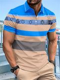 Stripe Contrast Color Short Sleeve Polo Shirt for Men