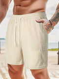 Male Solid Color Multi-Pocket Drawstring Corduroy Shorts