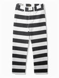 Cool Black & White Stripes Men's Canvas Cargo Biker Pants