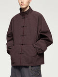 Men's Frog Button Plaid Jacket Long Sleeve Coat