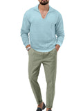 Male Leisure Waffle Long-sleeved Tops Trousers Two-piece Set