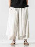 Men's Zen Style Side Slit Lace Up Layered Linen Pants